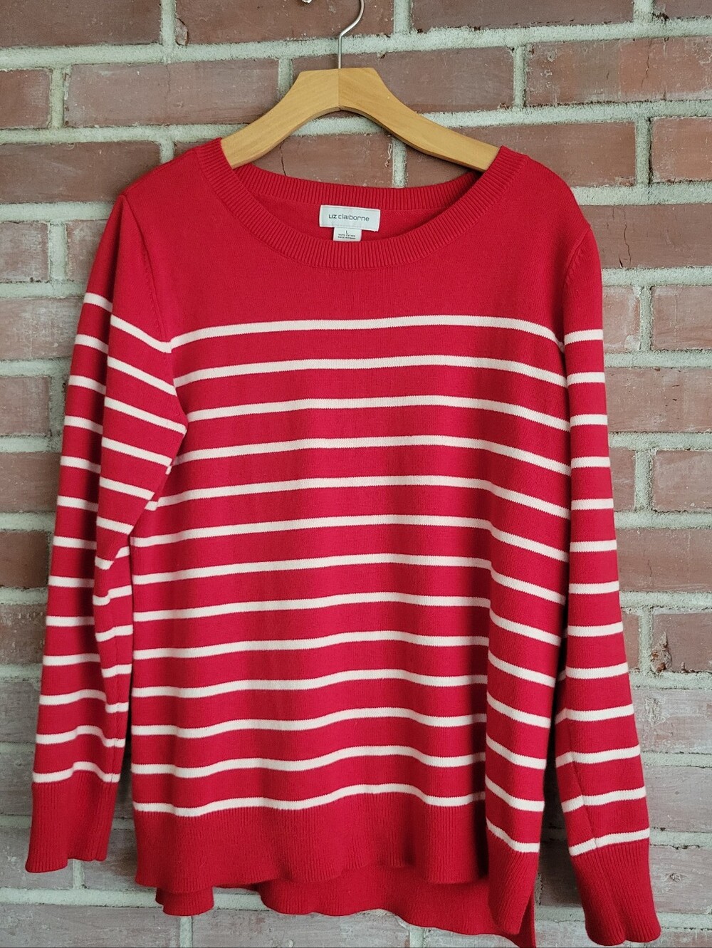 Liz Claiborne Bright Red Cotton Crewneck Sweater